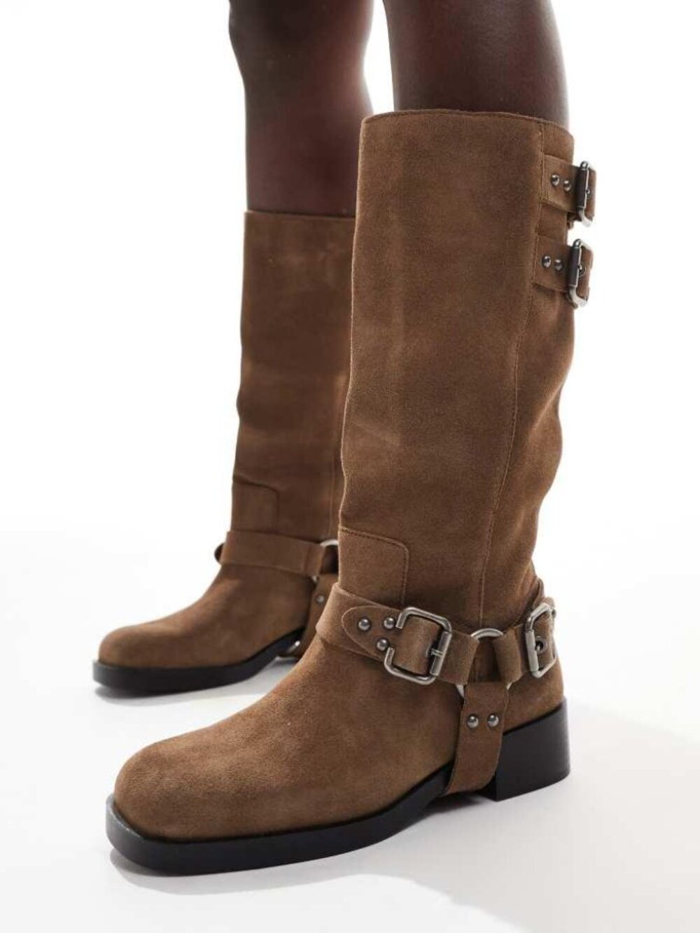 Stradivarius Women’s Stradivarius leather biker boot in beige 8 unworn